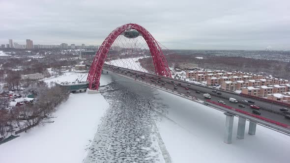 Zhivopisniy bridge, Moscow, Russia. Aerial