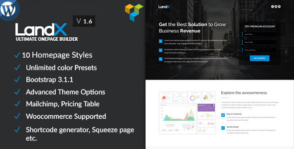 LandX Multipurpose WordPress Theme, Software Application Landing Pages Builder for Marketing Agency