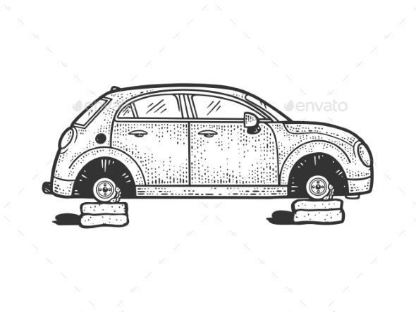 Car Without Wheels Sketch Vector Illustration