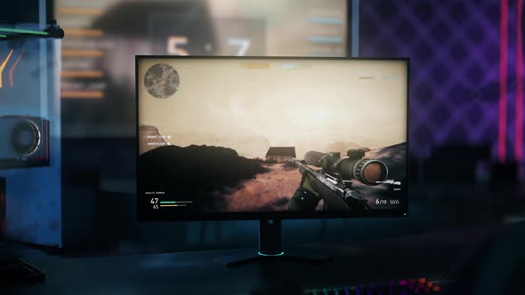 Shooting At Explosive Barrels From Rifle To Win Online Battle In Computer Game alt