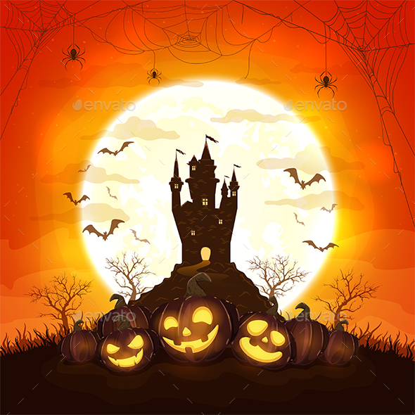Halloween Theme with Pumpkins and Castle