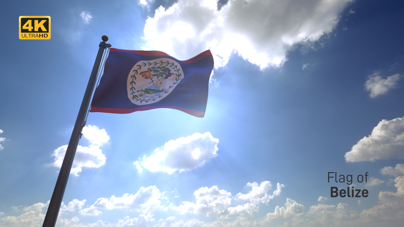 Belize Flag on a Flagpole V4 - 4K