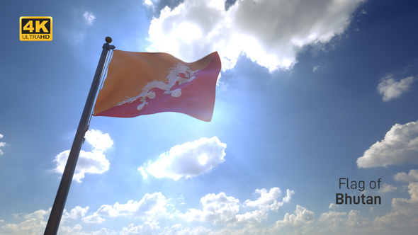 Bhutan Flag on a Flagpole V4 - 4K