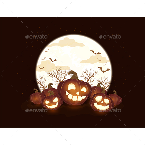Black Halloween Background with Moon and Pumpkins