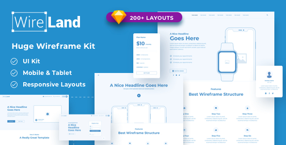 Wireland - Wireframe Library for Web Design Projects - Sketch Template