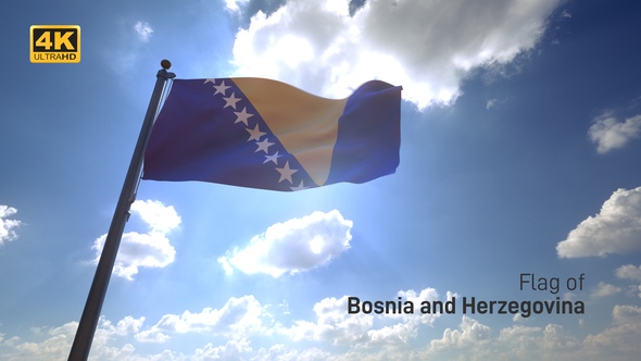 Bosnia and Herzegovina Flag on a Flagpole V4 - 4K