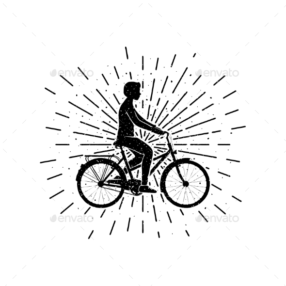 Guy Rides a Bike with Sun Rays Grunge Vintage