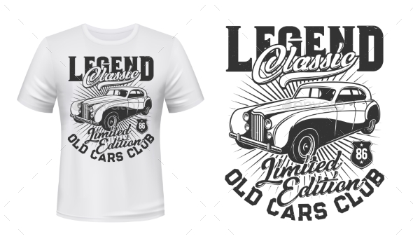 Old Retro Cars Club T-shirt Vector Mockup