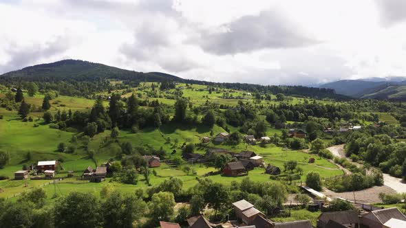 Village in the Carpathian Mountains near the River