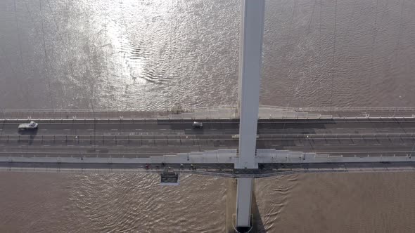 Cars and Vehicles Crossing the Severn Bridge in the UK Aerial View