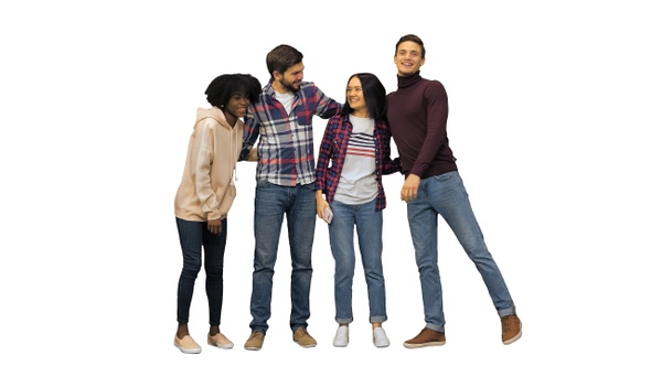 Girl waiting to her friends Happy multiracial young people