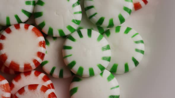 Rotating shot of spearmint hard candies 