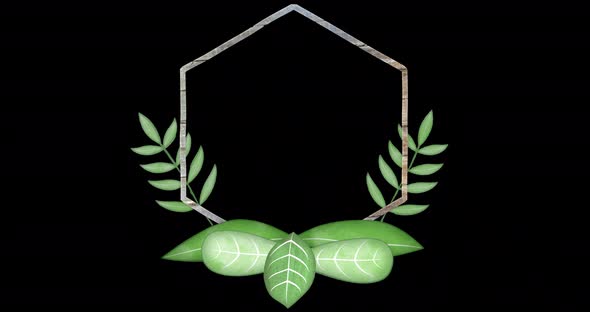Stylized plant leaf frame with wooden edging with empty space