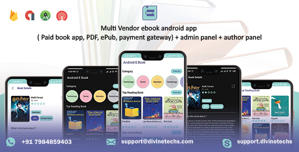 Multi-Vendor ebook Android App (Paid book app, PDF, ePub, payment gateway) + admin panel + author pa