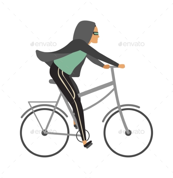 Woman Riding Bicycle. Young Character Cyclist Girl