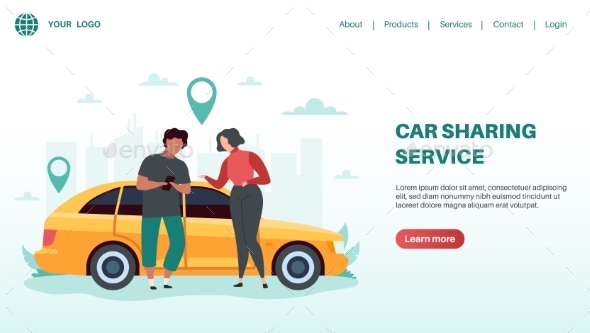 Car Sharing Service. Rent Automobile Landing Page