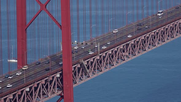 Bridge of 25Th April with Car Traffic Lisbon