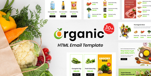 Grocery - Multipurpose Responsive Email Template 30+ Modules Mailchimp