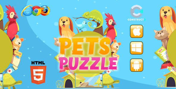 Pets Puzzle HTML5 Game - Construct 3 (c3p)