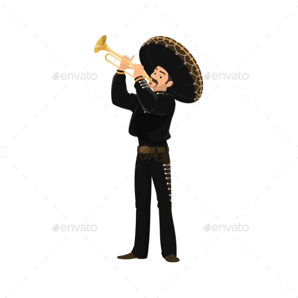 Mexican Street Player Mariachi, Trumpet Isolated