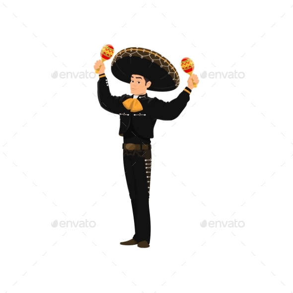 Mexican Musician Mariachi with Maracas Isolated