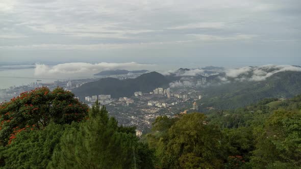 Farlim city in the mist view from Penang Hill.