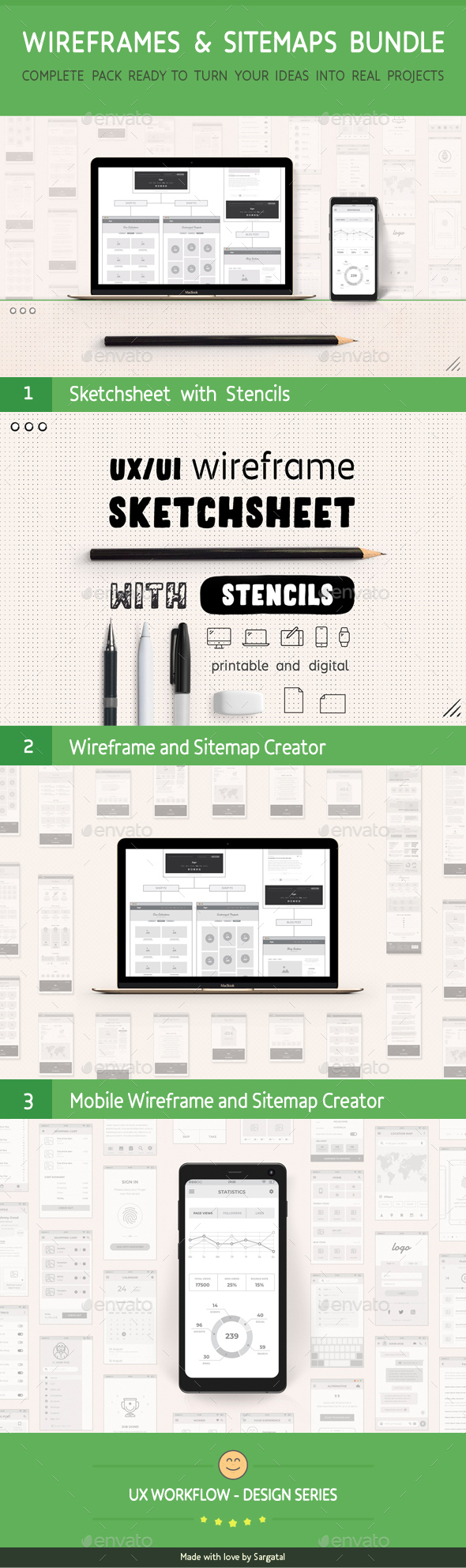 UX Workflow - Wireframes and Sitemaps Bundle