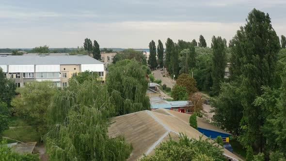 Aerial Drone video of Kalyta town apartment buildings on the border of Kyiv Oblast and Chernihiv Obl