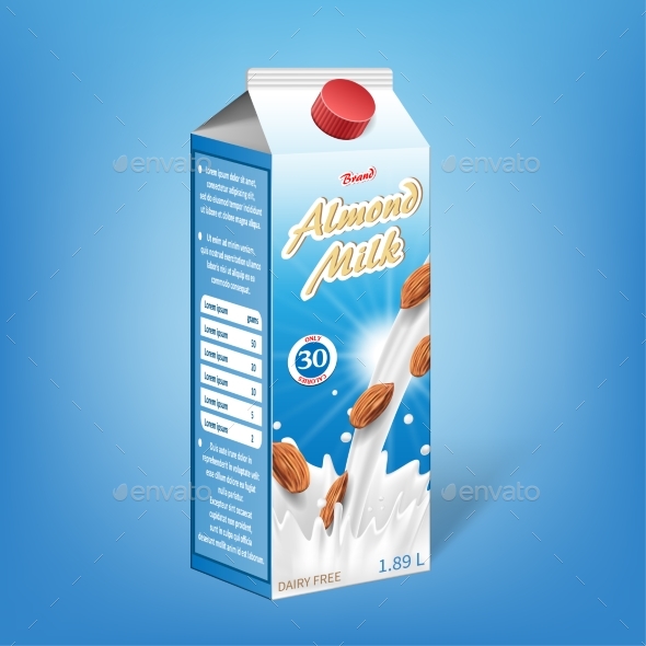 Realistic Almond Milk Carton Package