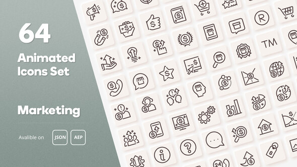 Marketing Animated Icons Set - Wordpress Lottie JSON SVG