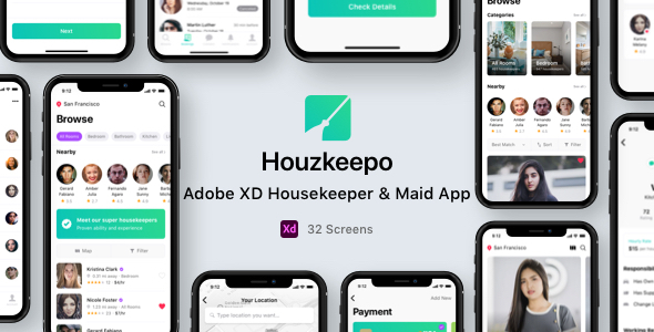 Houzkeepo - Adobe XD Housekeeper & Maid App