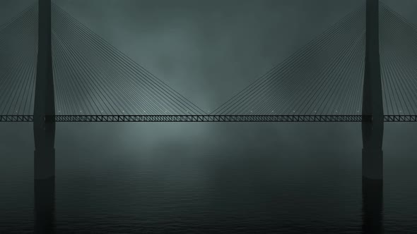 Suspension bridge in the foggy night