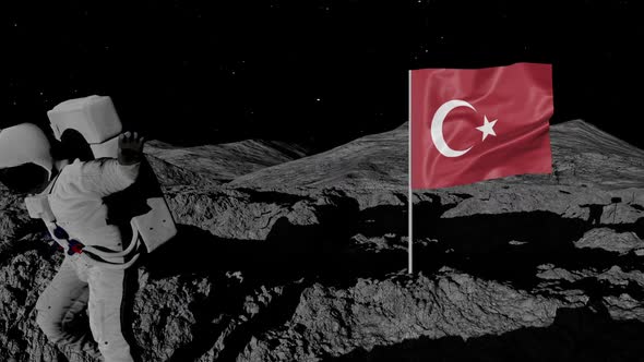 Astronaut Planting Turkey Flag on the Moon