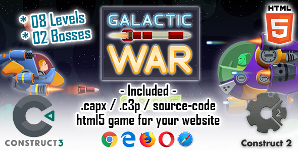 Galactic War - HTML5 Construct 3 / 2 Game (.c3p / .capx)