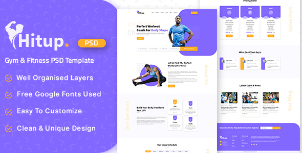 Hitup - Fitness and Gym PSD Template