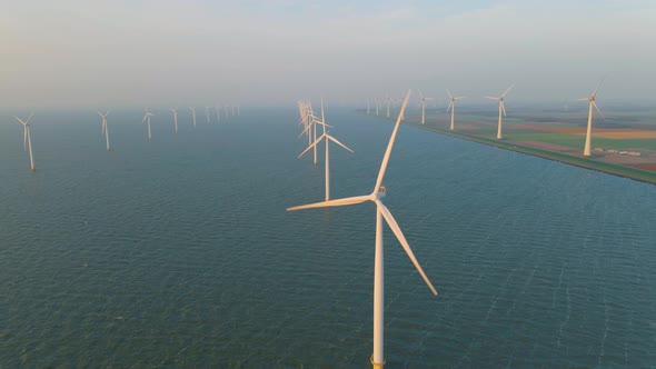 Huge Windmill Turbines Offshore Windmill Farm in the Ocean Westermeerwind Park Windmills Isolated at