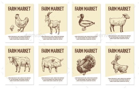 Farm Animals Labels. Tags for Shops of Organic