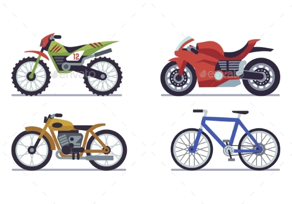 Set of Vehicles. Racing Motorcycles, Sports