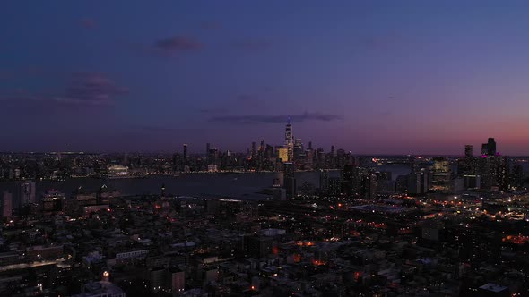 Urban Cityscape of Lower Manhattan and Jersey City in the Evening