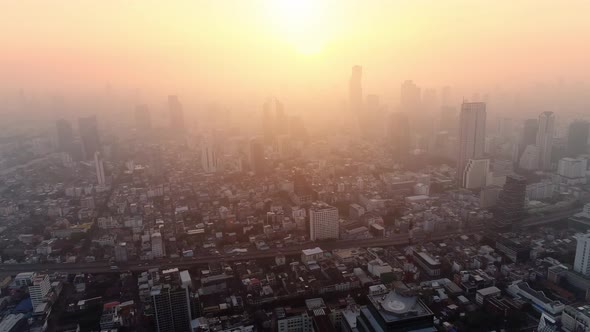 4k Aerial city view of Bangkok dowtnown, Flying over Bangkok, Thailand.