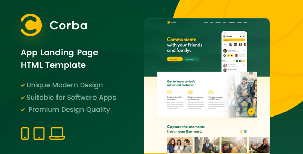 Corba – App Landing Page HTML Template