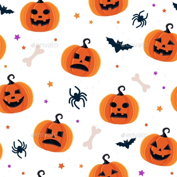 Halloween Pattern with Different Pumpkins