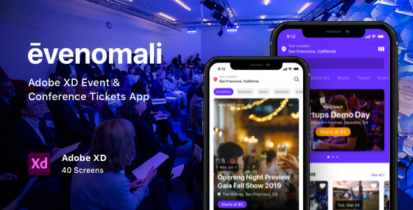 Evenomali - Adobe XD Event & Conference Tickets App