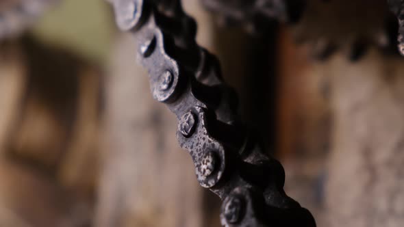 Close View of Old Abandoned Rusty Machine Tool in Disused Factory