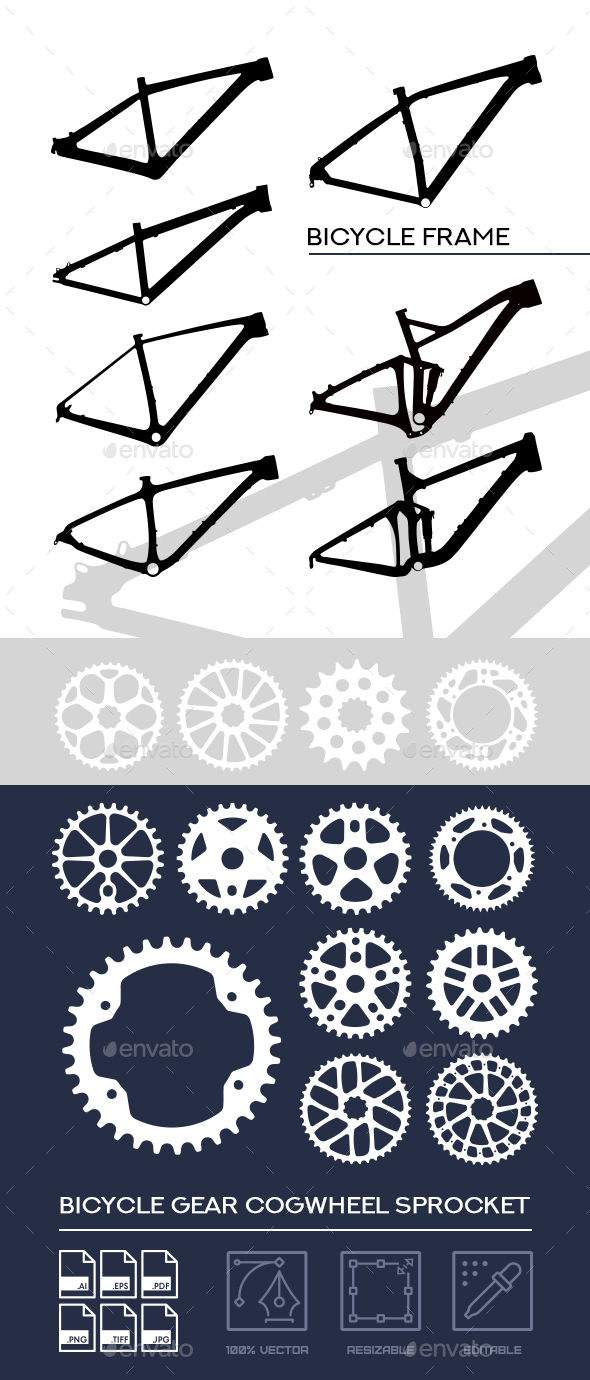 Bicycle Frame Silhouette Bike Icon and Cranks