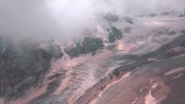 Flight Over Glacier Gergeti, Ortsveri, Located on Southeastern Slope of Mt. Kazbek in Kazbegi