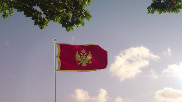 Montenegro Flag With  Modern City 