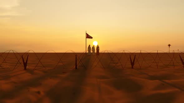 People and Barbed Wire Reaching the UAE Border