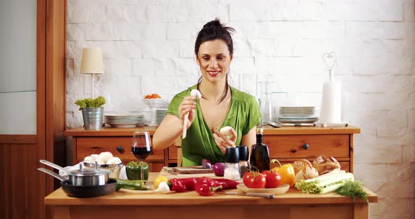 Beautiful Woman Preparing Delicious Spring Food From Fresh Vegetables