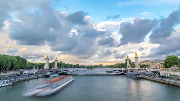 Bridge of Alexandre III Spanning the River Seine Timelapse Hyperlapse